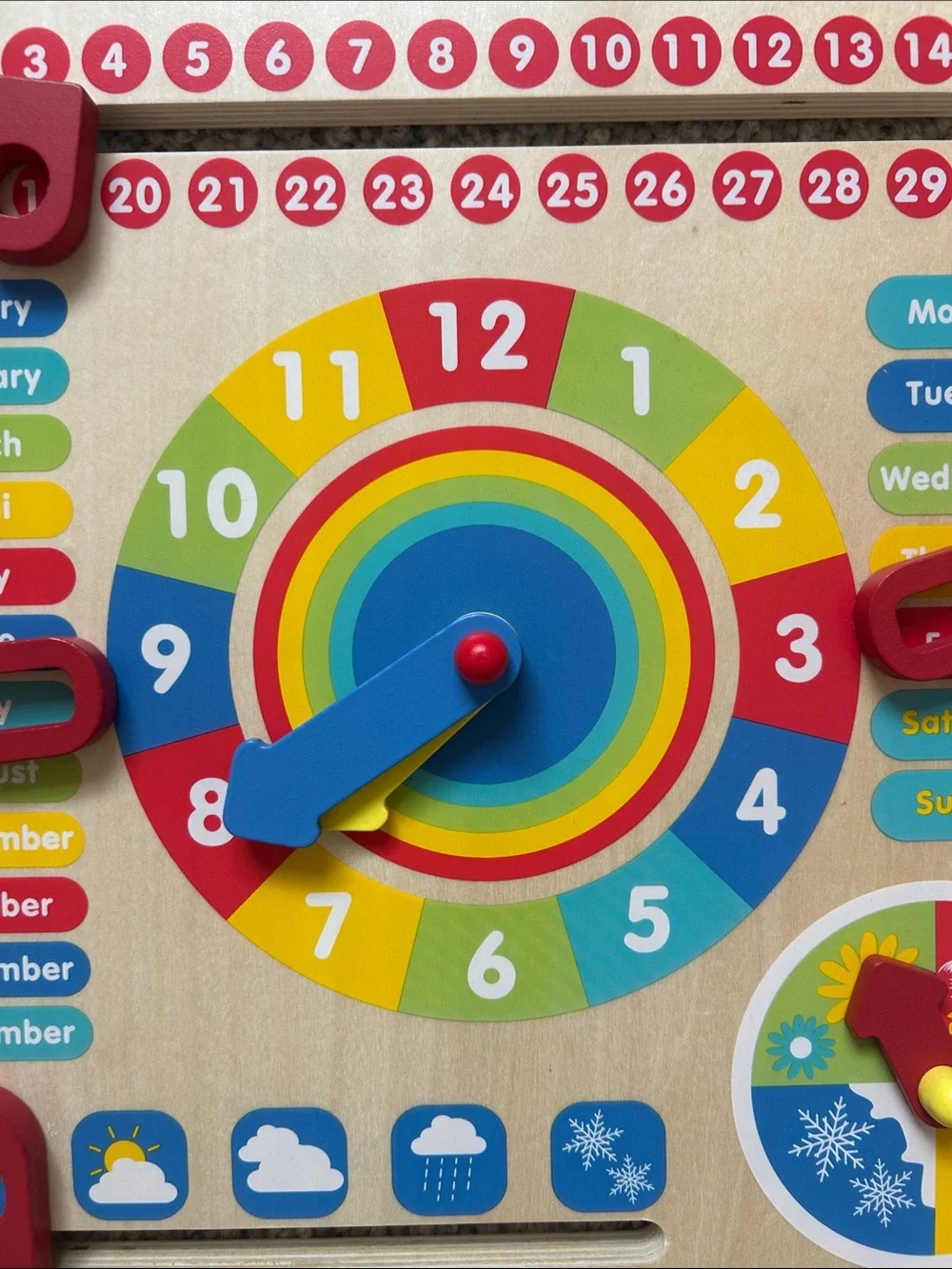 Teamson kids Wooden Rainbow Activity Calendar & Clock Toy - Multicolor
